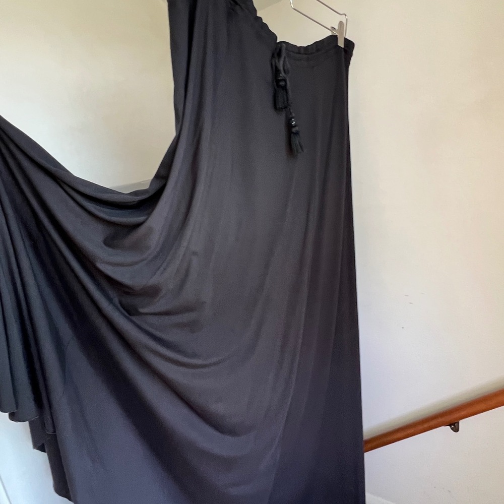 Calypso St Barth Women's Maxi Skirt Black Tassel Drawstring Boho Fairygoth Large
